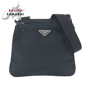 Prada Tessuto triangular logo plate black nylon shoulder bag sacoche